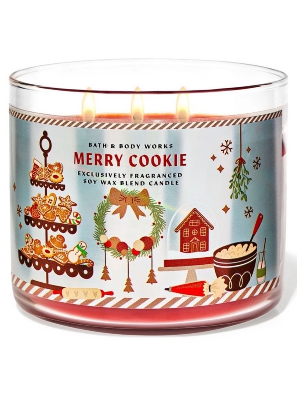 Bath & Body Works Merry Cookie 3 Wick Candle With Decorative Lid